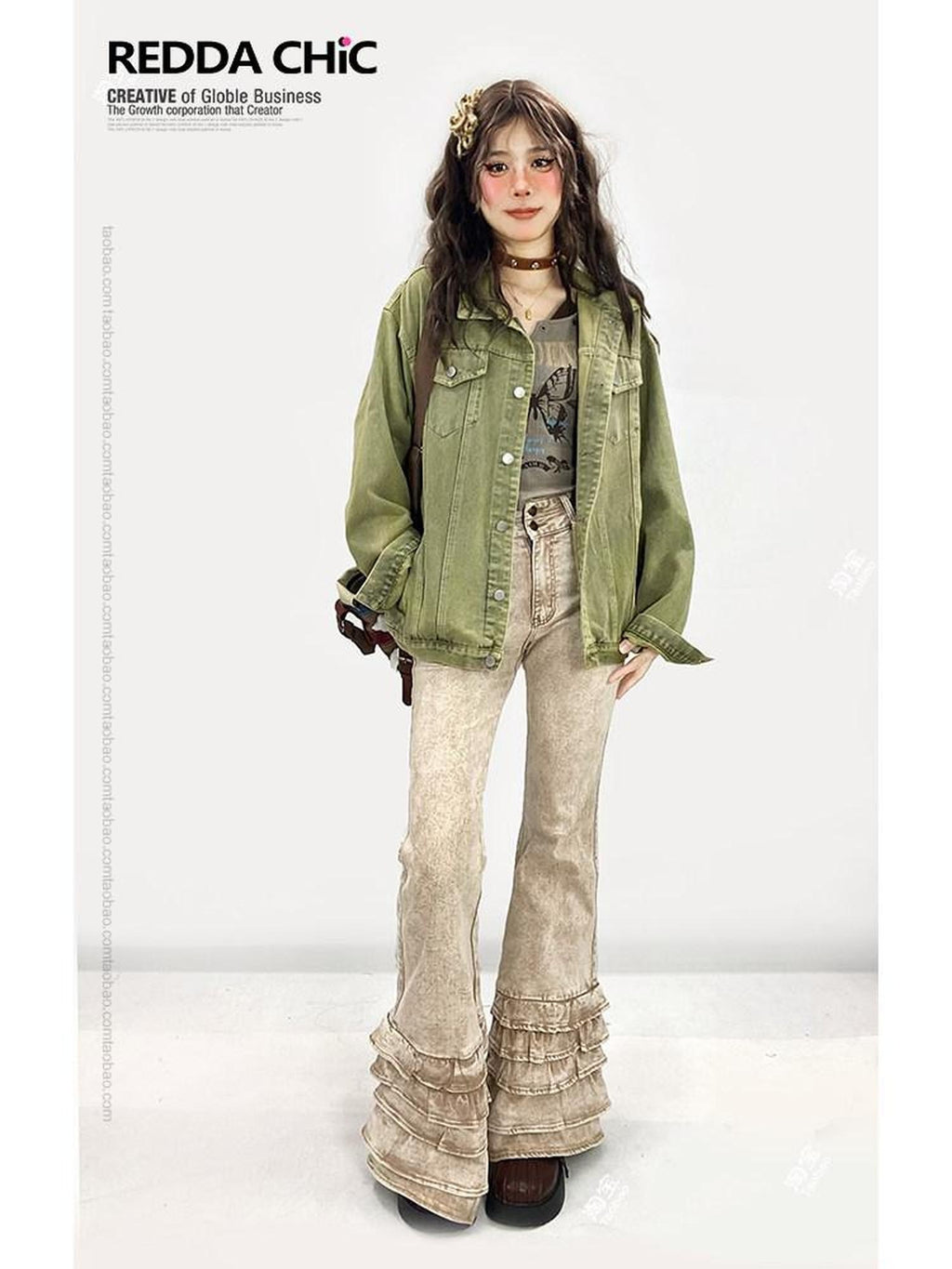 ReddaChic Office Ready Loose Fit Green Workwear Lapel Detail Chic Denim Shorts