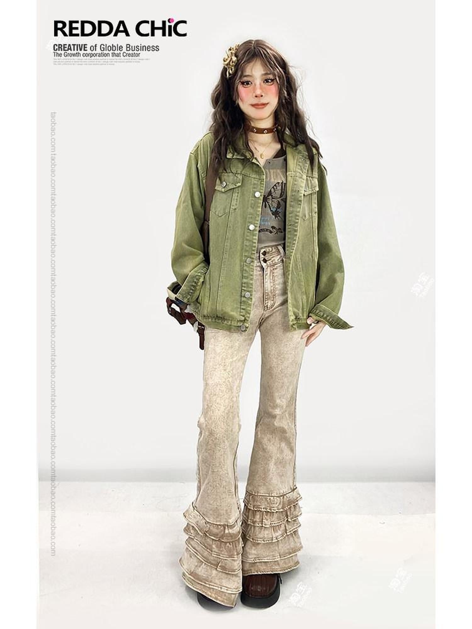 ReddaChic Office Ready Loose Fit Green Workwear Lapel Detail Chic Denim Shorts