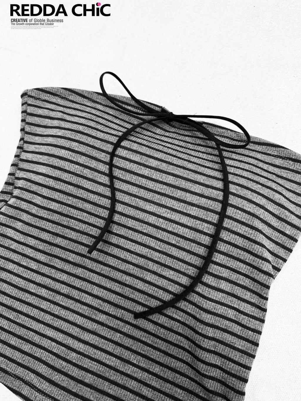 ReddaChic Padded Bow H Shaped Vest Stripe Cotton Blend Women Gray Strapless Mini Dresses