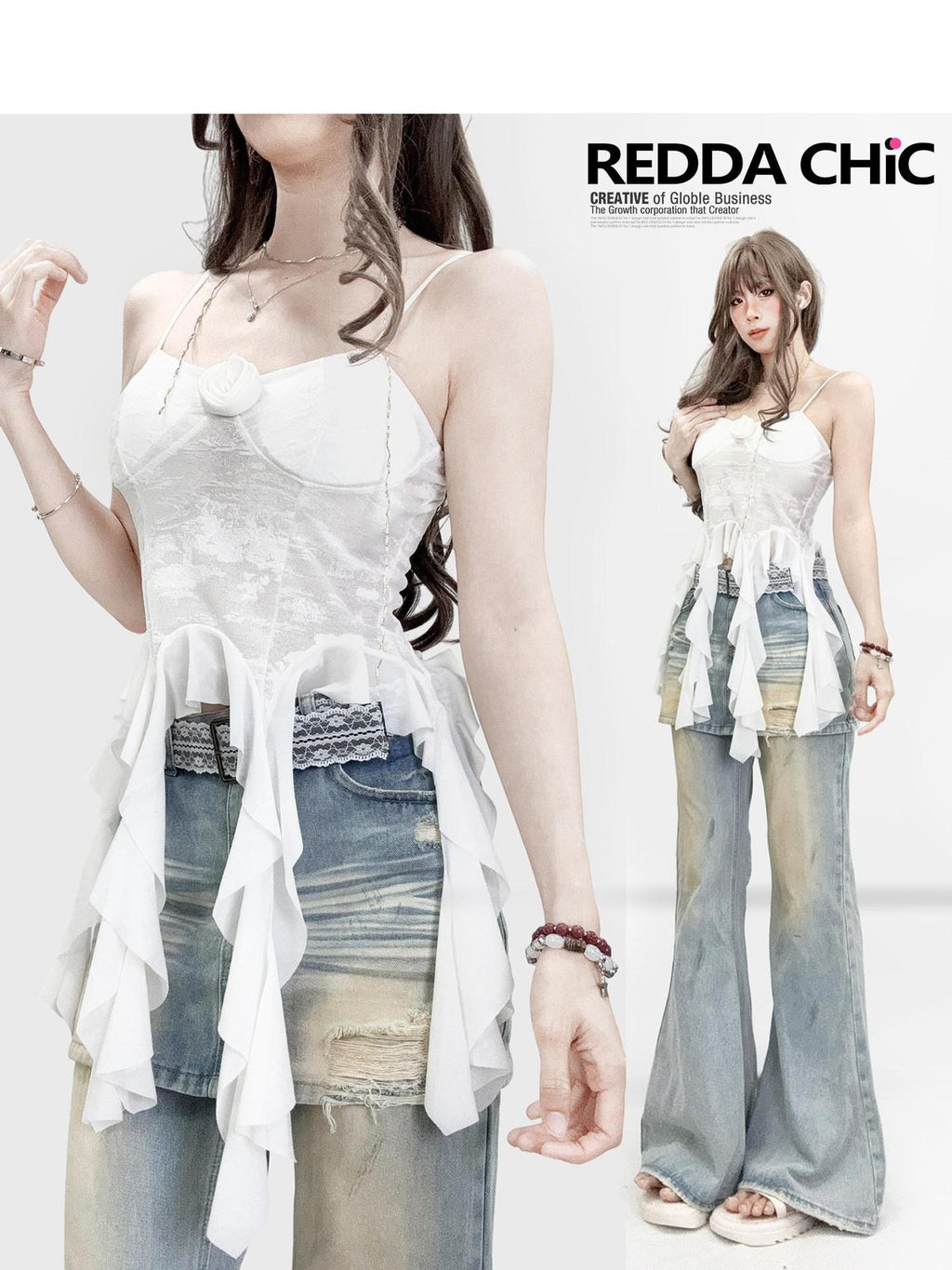 ReddaChic Padded Lace Cropped H Shape Vest Outerwear Women Lace Top Long Sleeve T-Shirts