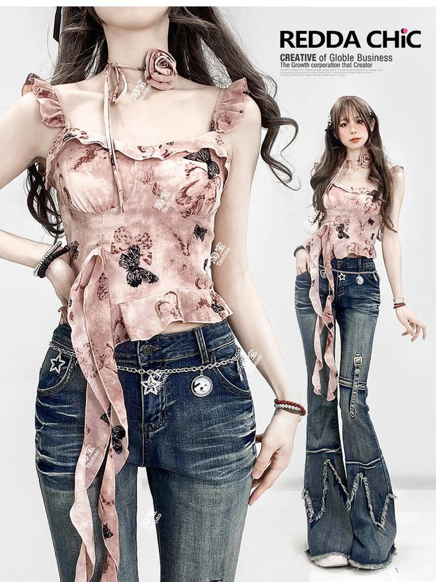 ReddaChic Padded Resort Floral Cropped Cami One Size Versatile Casual Overshirts
