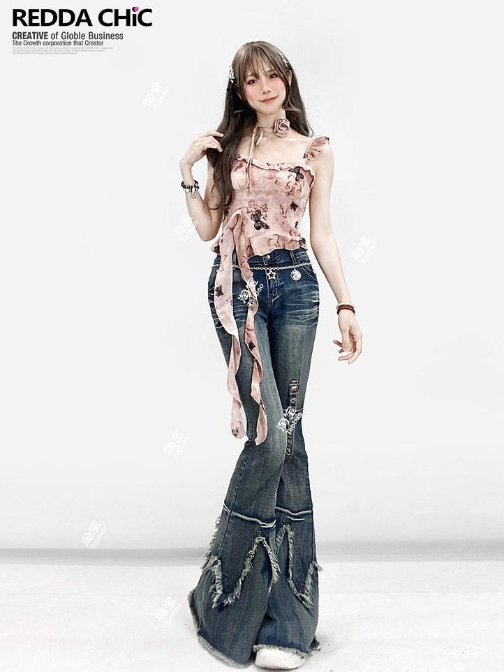 ReddaChic Padded Resort Floral Cropped Cami One Size Versatile Casual Overshirts