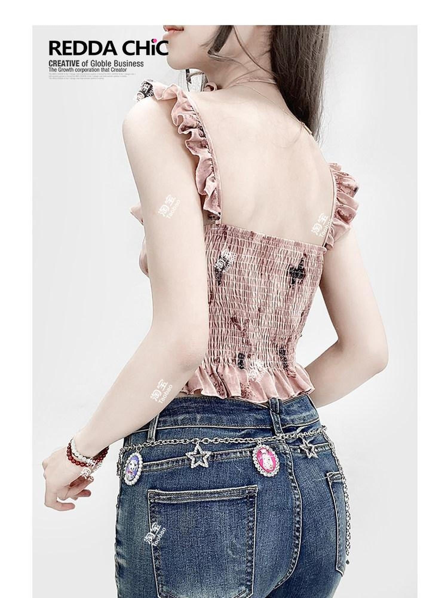 ReddaChic Padded Resort Floral Cropped Cami One Size Versatile Casual Overshirts
