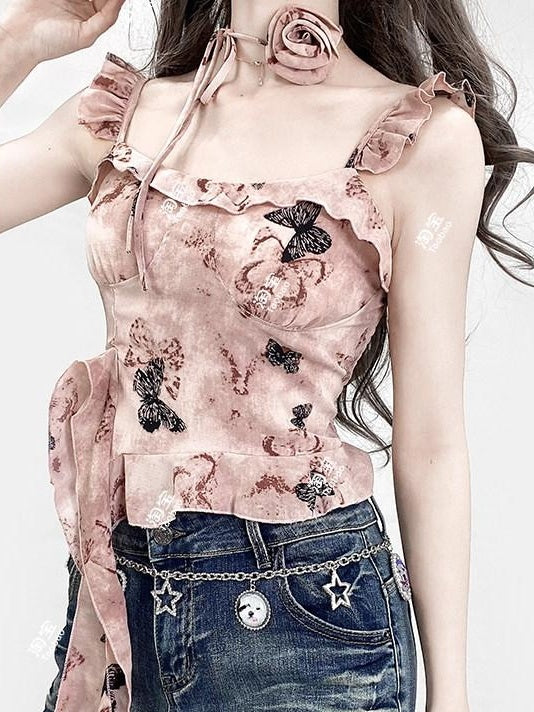 ReddaChic Padded Resort Floral Cropped Cami One Size Versatile Casual Overshirts