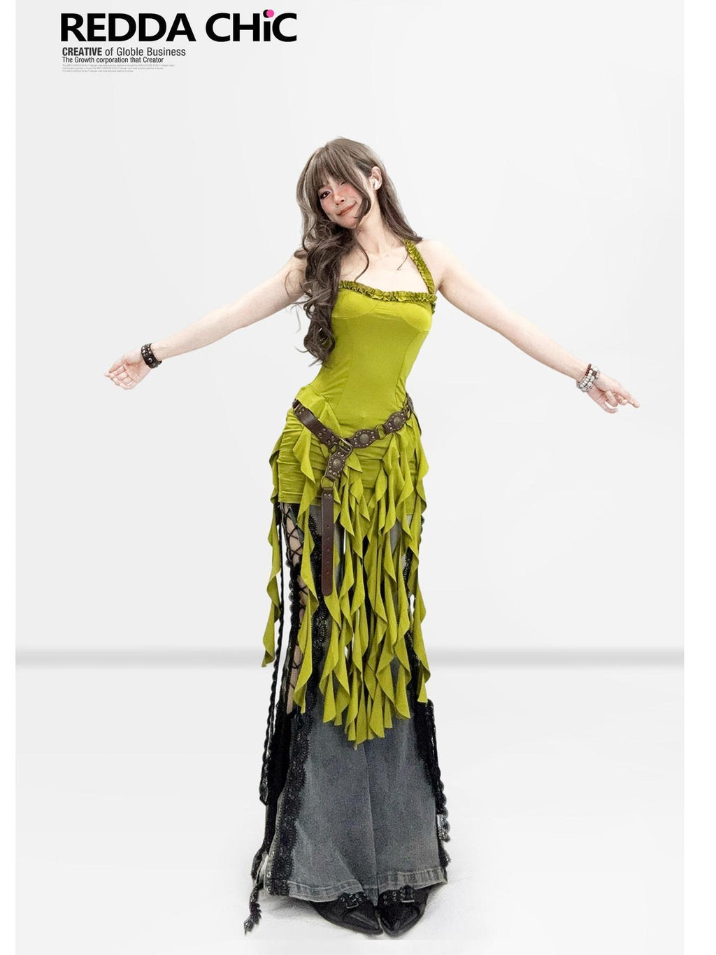 ReddaChic Polyester Vintage Ruffle Halter Neck Slim Fit Women Citywalk Tank Tops