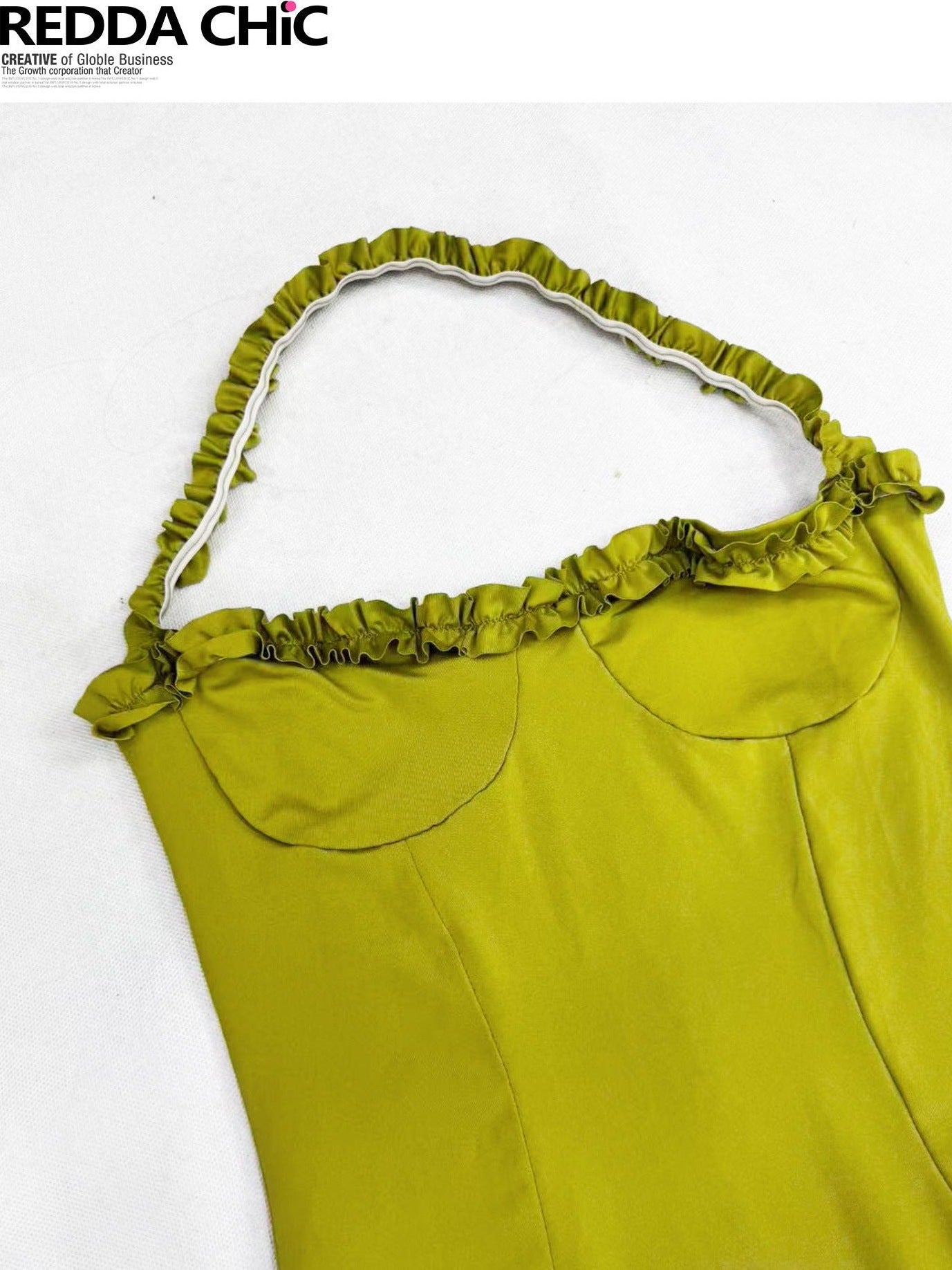 ReddaChic Polyester Vintage Ruffle Halter Neck Slim Fit Women Citywalk Tank Tops