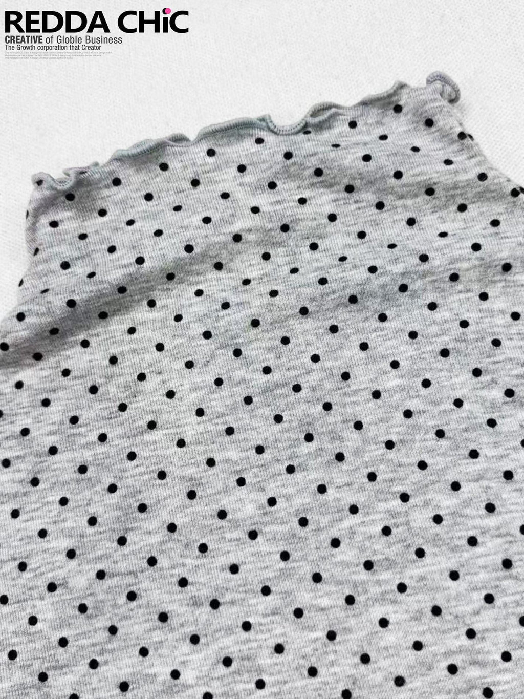 ReddaChic Princess Polka Dot Slim Mock Neck Knit Women Long Sleeve T-Shirts