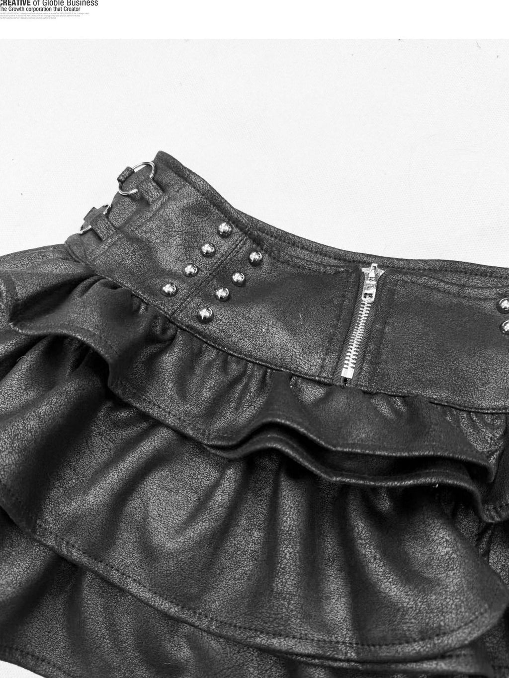 ReddaChic Pu Pleated Ruffle Flared Mid Waist Ladies Party With Belt Strapless Mini Dresses