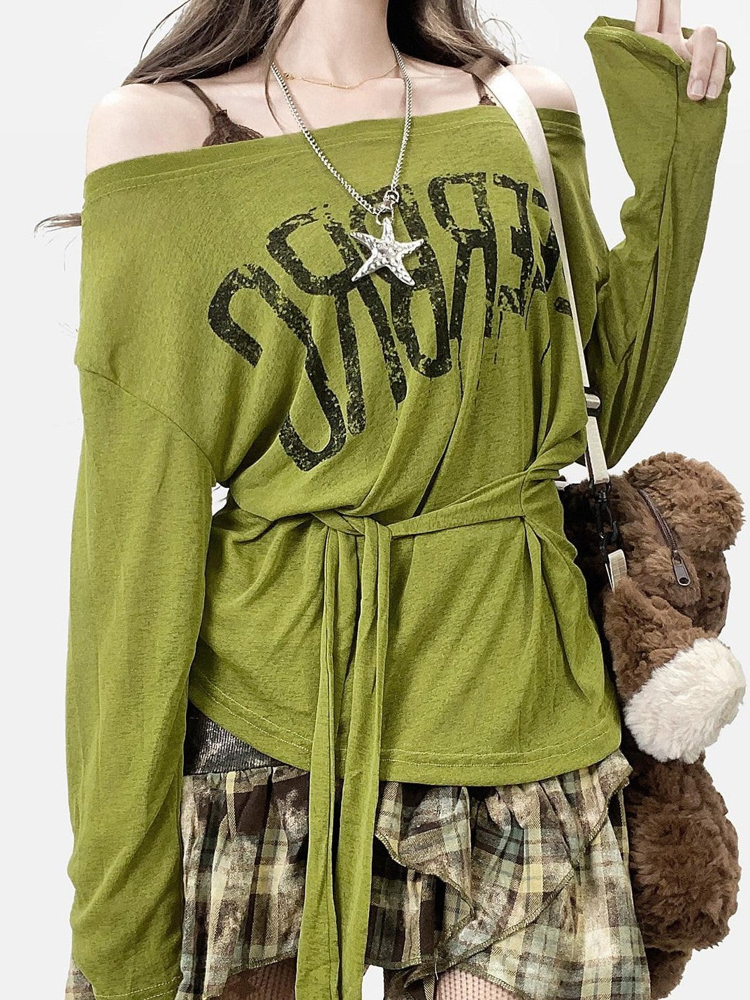 ReddaChic Quick Dry Uv Casual Loose Bell Sleeve Avocado Cross Print Long Sleeve T-Shirts