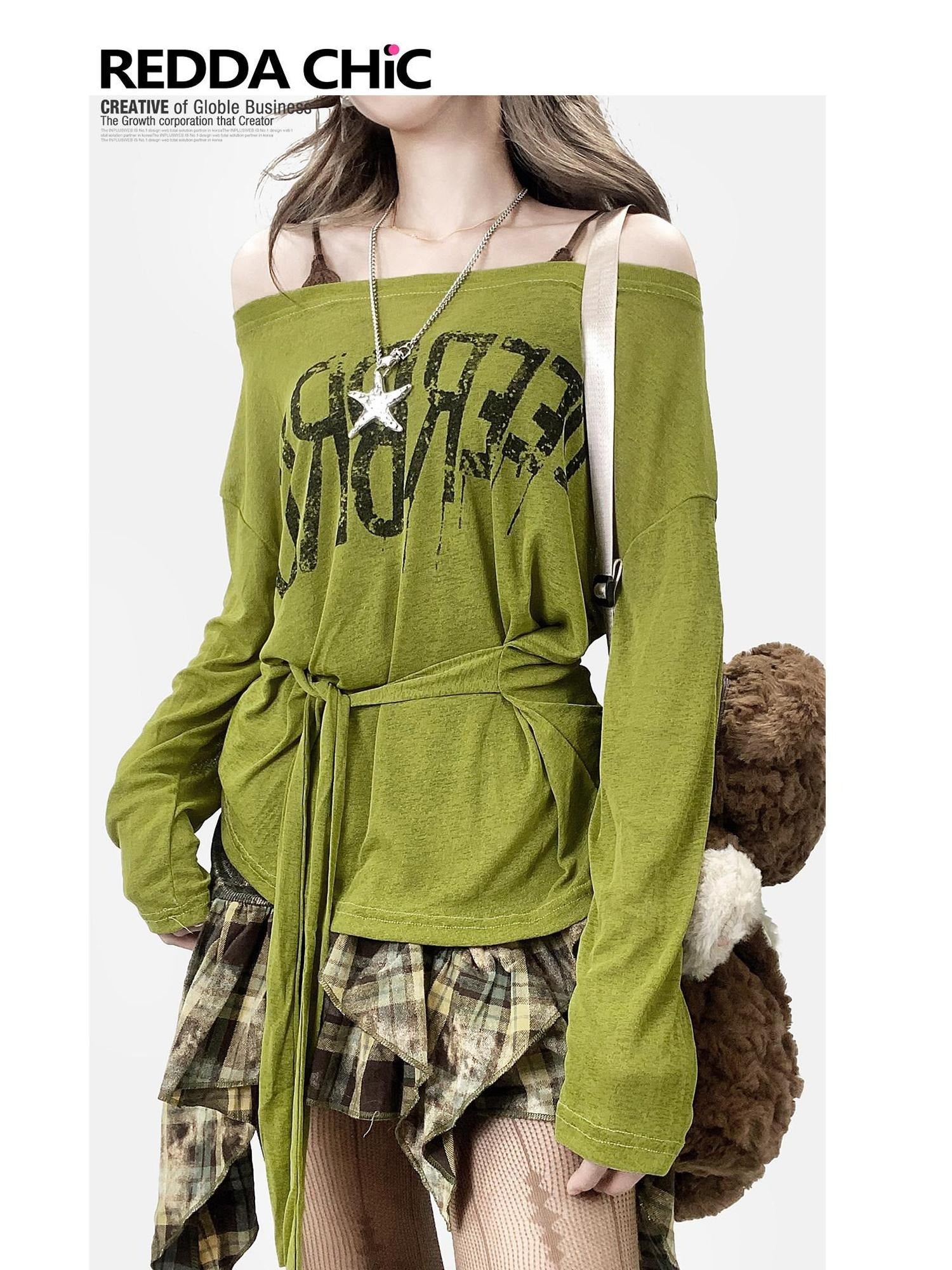 ReddaChic Quick Dry Uv Casual Loose Bell Sleeve Avocado Cross Print Long Sleeve T-Shirts
