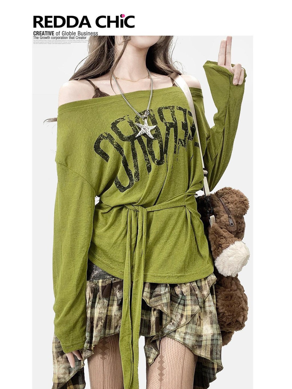 ReddaChic Quick Dry Uv Casual Loose Bell Sleeve Avocado Cross Print Long Sleeve T-Shirts
