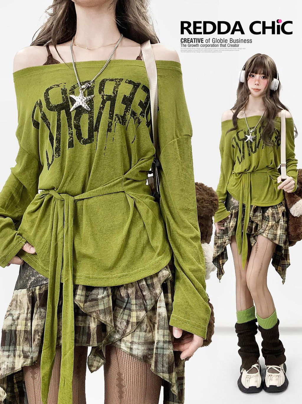 ReddaChic Quick Dry Uv Casual Loose Bell Sleeve Avocado Cross Print Long Sleeve T-Shirts