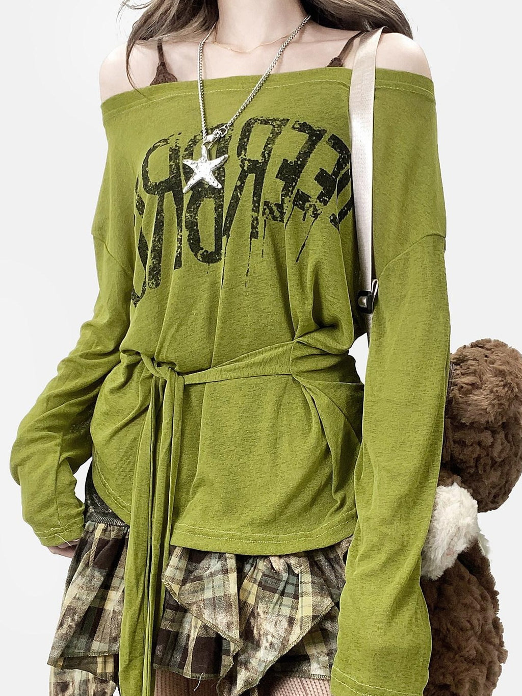ReddaChic Quick Dry Uv Casual Loose Bell Sleeve Avocado Cross Print Long Sleeve T-Shirts