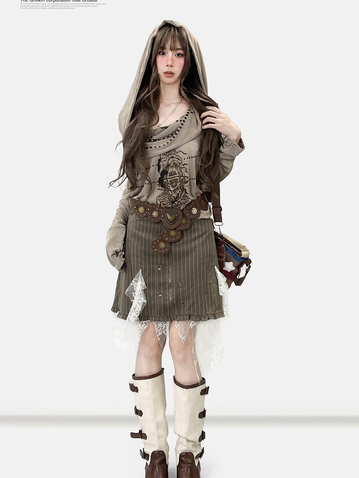 ReddaChic Quick Dry Velvet Patchwork Loose Fit Women Khaki Cross Long Sleeve T-Shirts