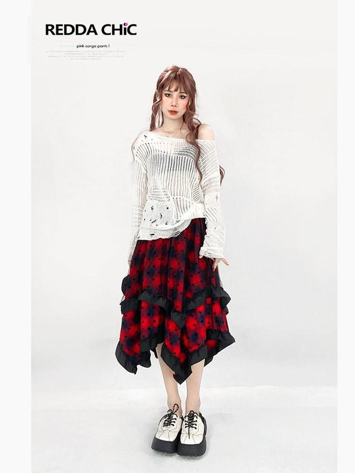 ReddaChic Recycled Green Fiber Streetwear Loose Fit Pullover White One Size Midi Skirts