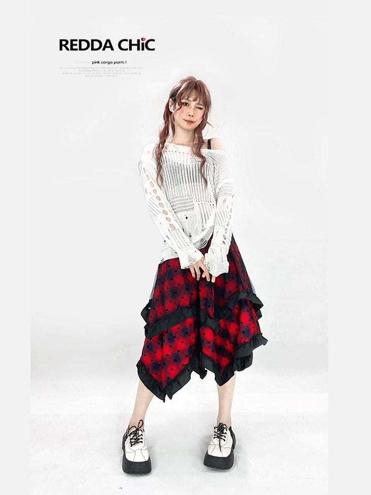 ReddaChic Recycled Green Fiber Streetwear Loose Fit Pullover White One Size Midi Skirts