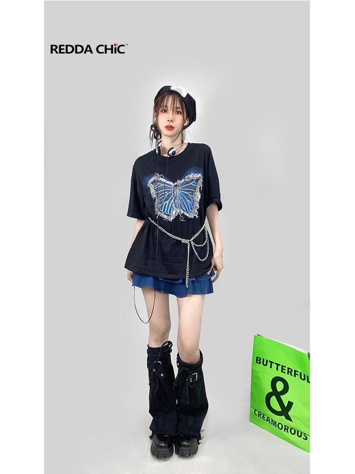 ReddaChic Retro Applique Oversize Round Neck Women Gradient Animal Long Sleeve T-Shirts