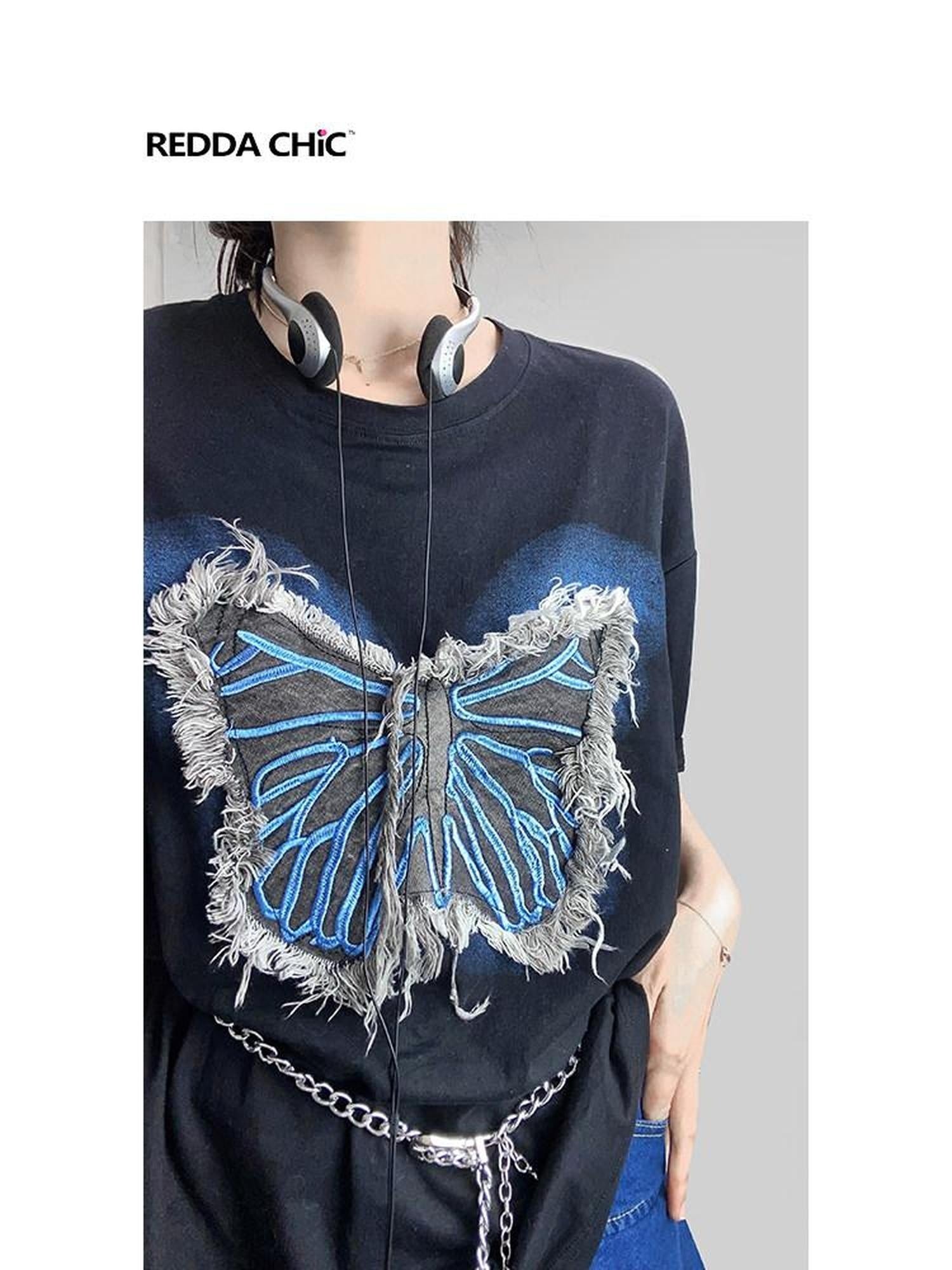 ReddaChic Retro Applique Oversize Round Neck Women Gradient Animal Long Sleeve T-Shirts