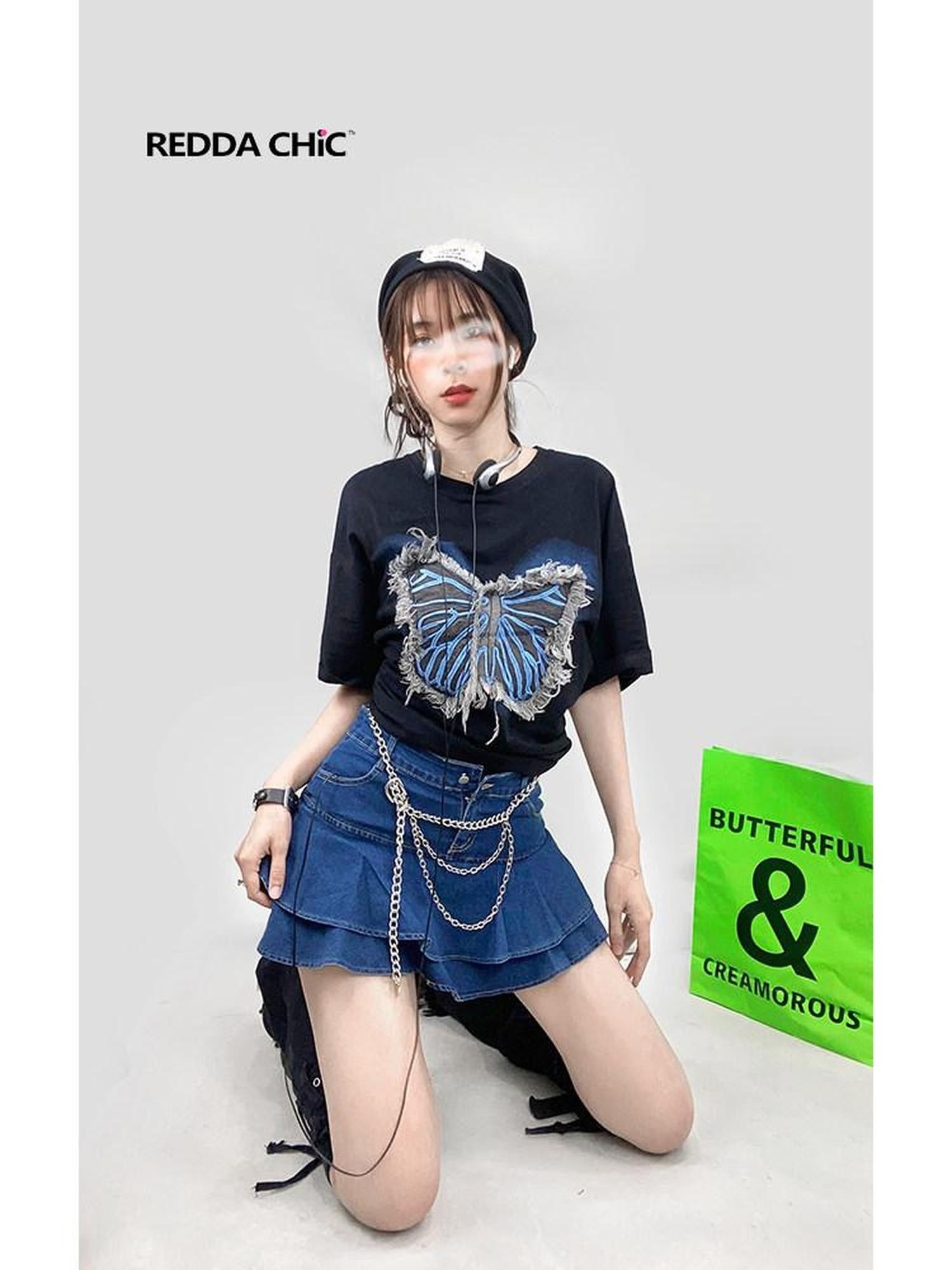 ReddaChic Retro Applique Oversize Round Neck Women Gradient Animal Long Sleeve T-Shirts