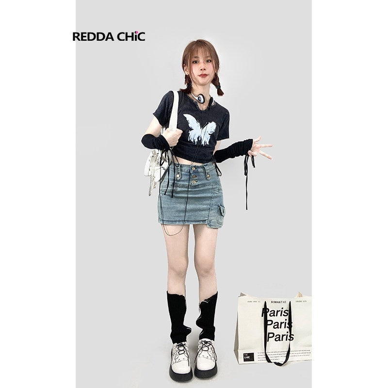 ReddaChic_Retro_Sci_Fi_Print_Denim_Loose_Cropped_Crew_Neck_Dark_Gray_Short_Sleeve_T-Shirts_MISSTT