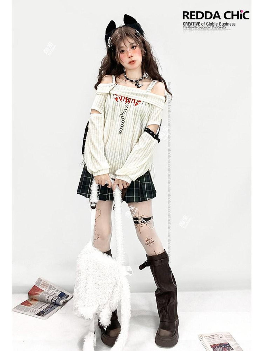 ReddaChic Ripped Drawstring White Street Bardot Longsleeve Youth Camisoles