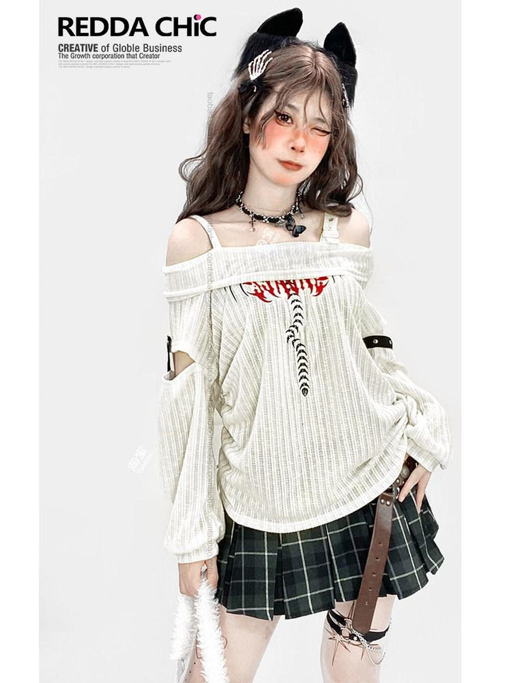 ReddaChic Ripped Drawstring White Street Bardot Longsleeve Youth Camisoles