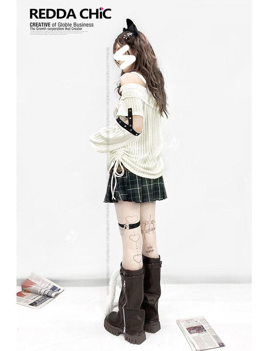 ReddaChic Ripped Drawstring White Street Bardot Longsleeve Youth Camisoles