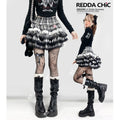 ReddaChic_Rococo_Black_Plaid_Lace_Trim_High_Waist_Tiered_Short_One_Size_Camisoles_MISSTT