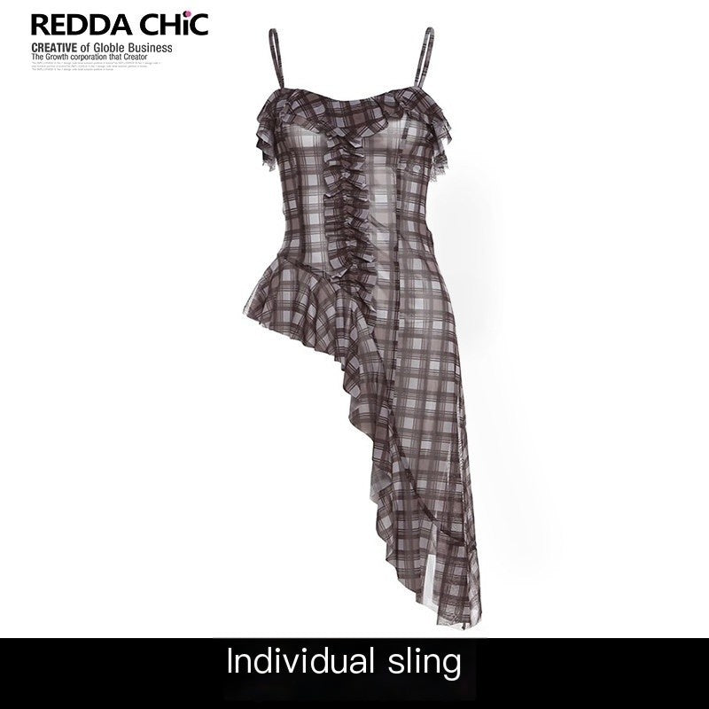 ReddaChic_Ruffle_Plaid_Crop_Street_Cami_Pullover_Youth_Brown_Casual_Short_Sleeve_T-Shirts_MISSTT