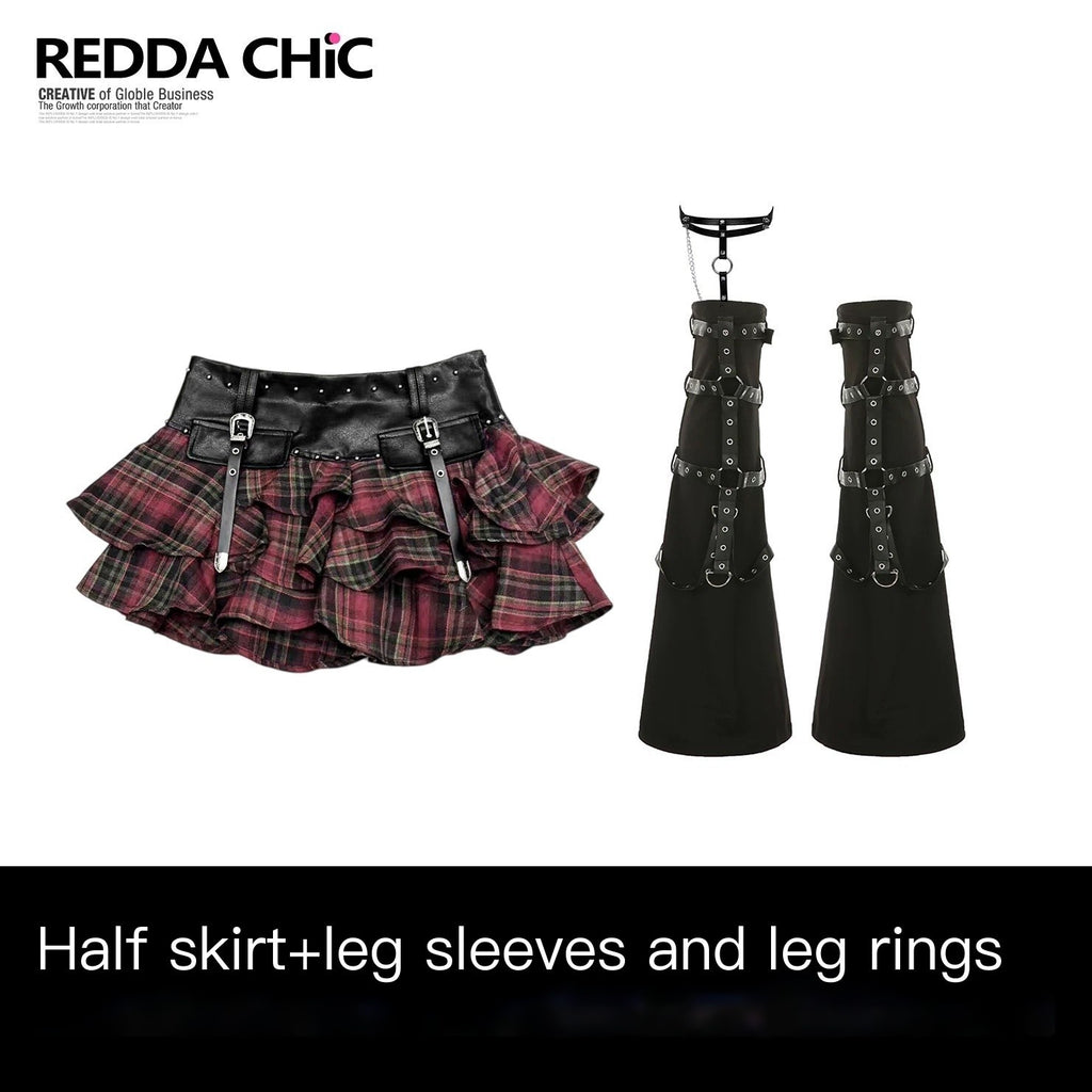 ReddaChic_Ruffle_Slim_Pu_Splice_Low_Waist_Women_Pleated_Skirt_Long_Sleeve_T-Shirts_MISSTT
