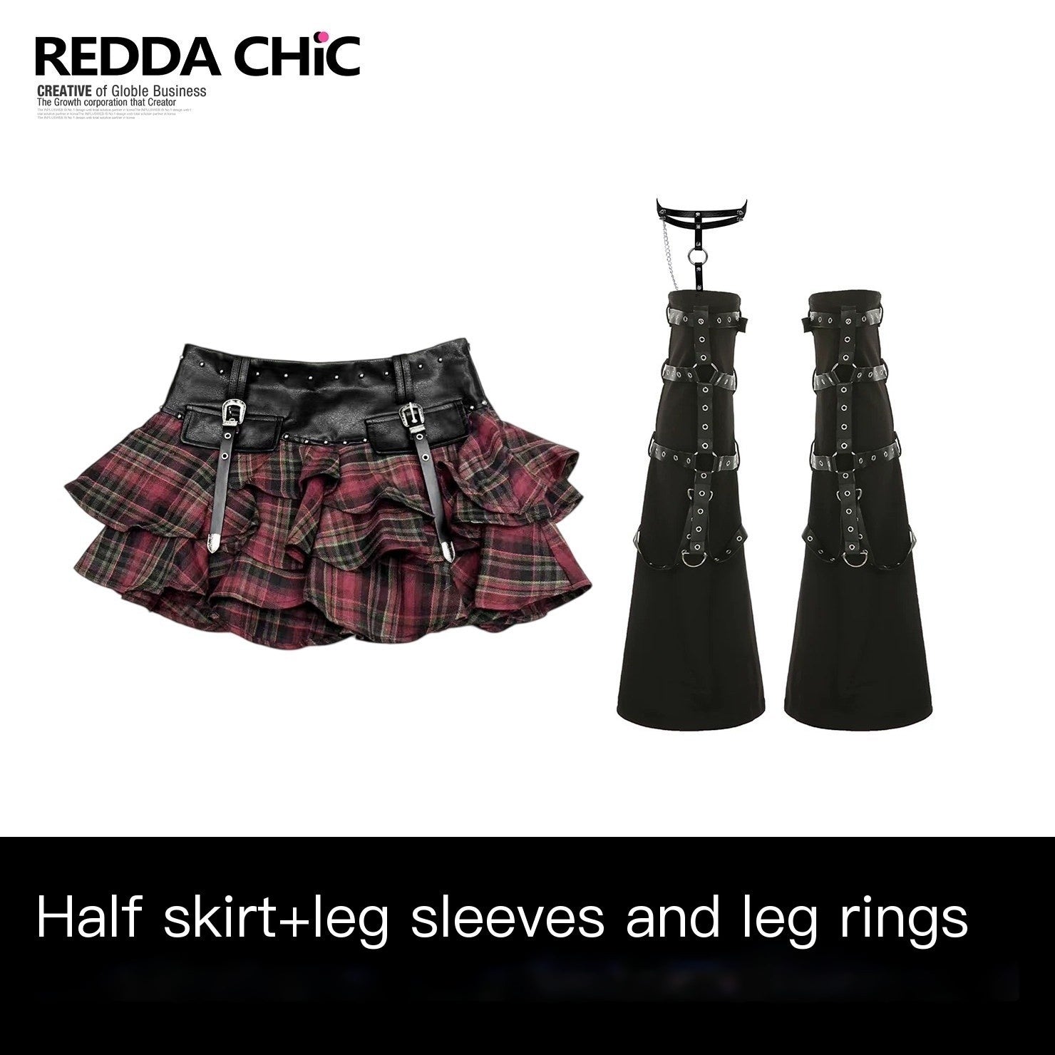 ReddaChic_Ruffle_Slim_Pu_Splice_Low_Waist_Women_Pleated_Skirt_Long_Sleeve_T-Shirts_MISSTT