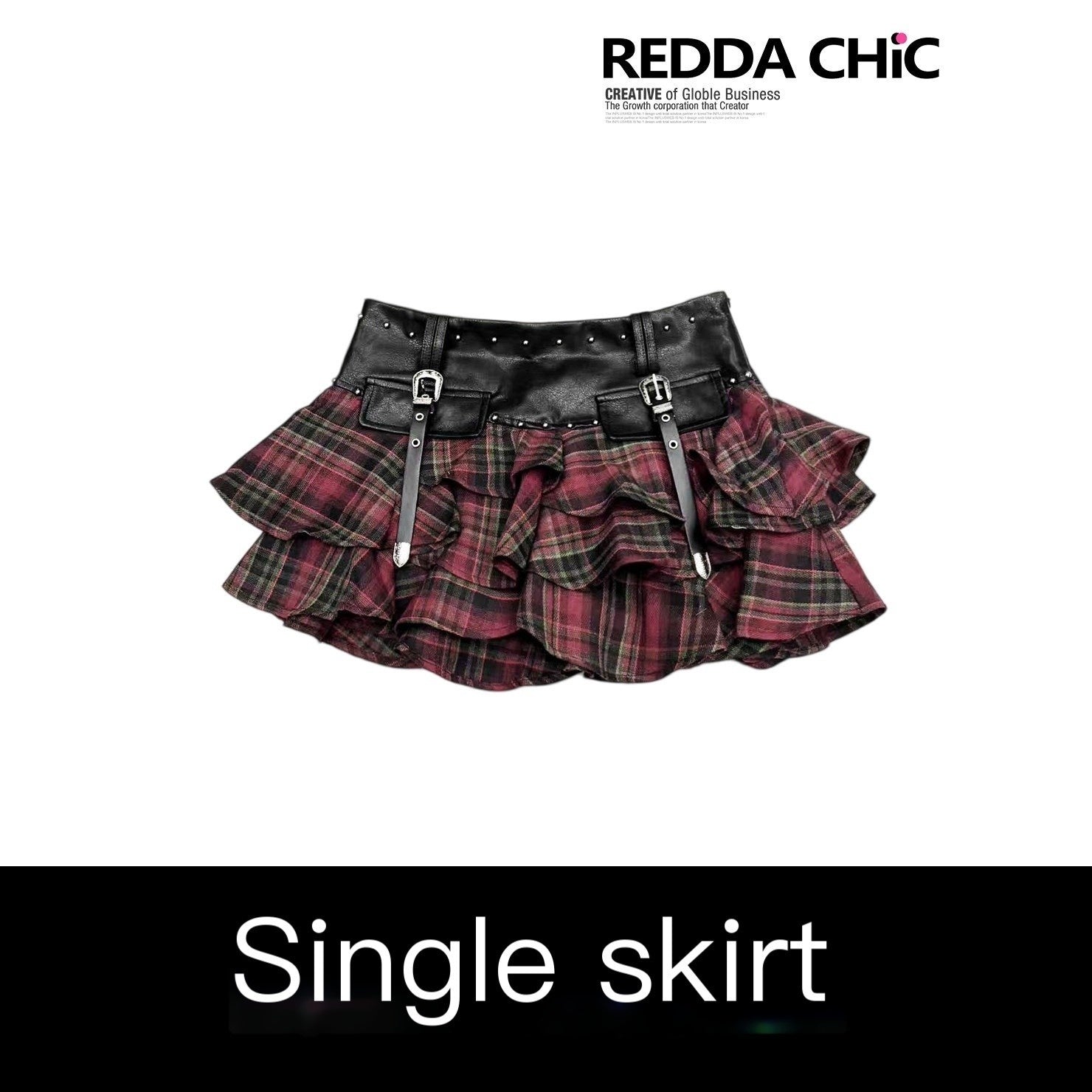 ReddaChic_Ruffle_Slim_Pu_Splice_Low_Waist_Women_Pleated_Skirt_Long_Sleeve_T-Shirts_MISSTT