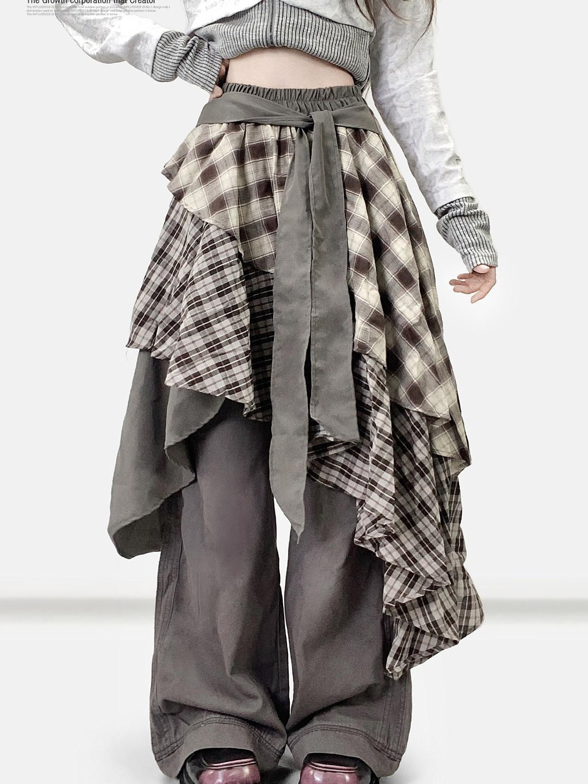 ReddaChic Ruffle Tiered Patchwork Barn Style Mid Rise Brown Denim Shorts
