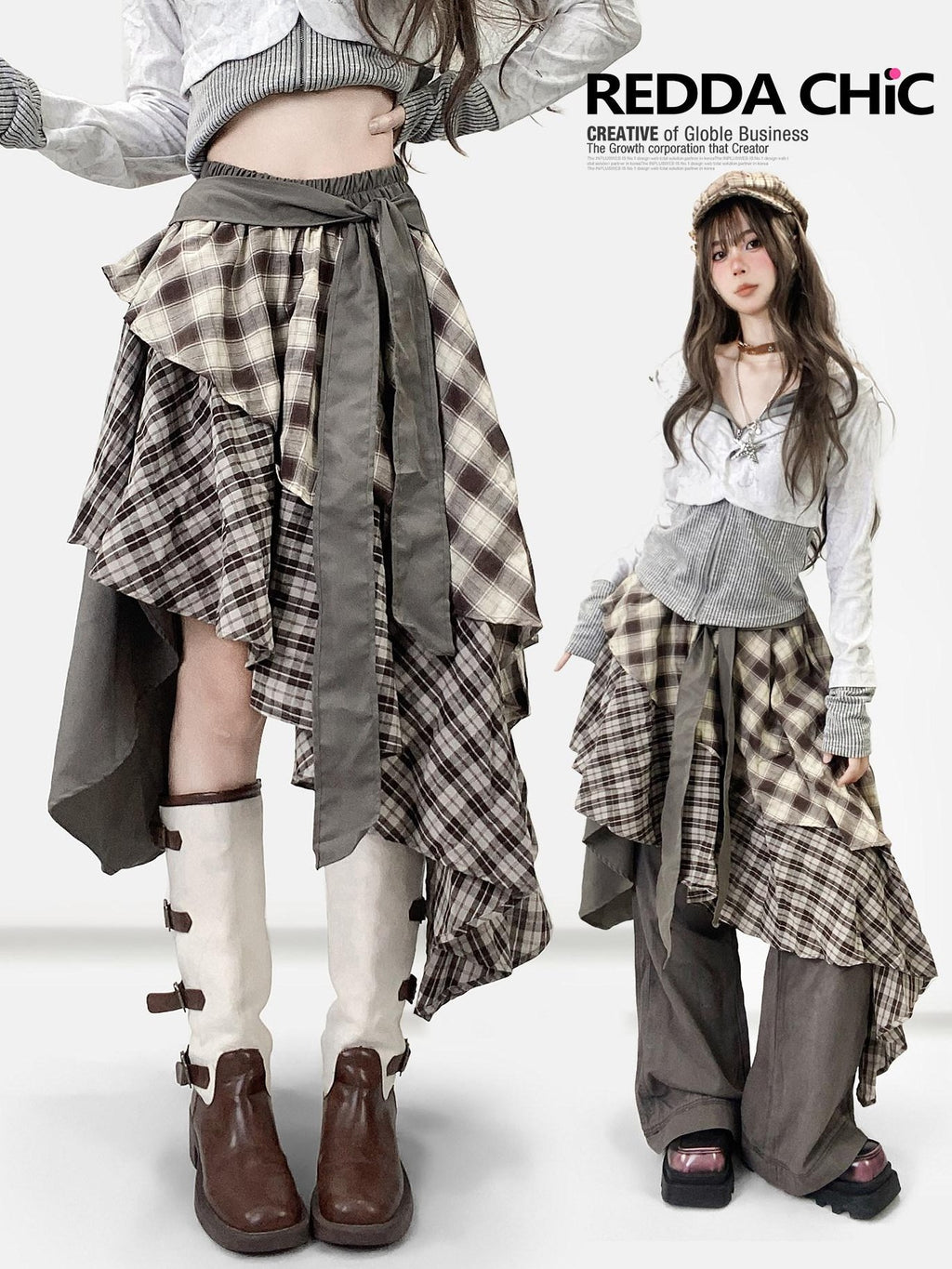 ReddaChic Ruffle Tiered Patchwork Barn Style Mid Rise Brown Denim Shorts