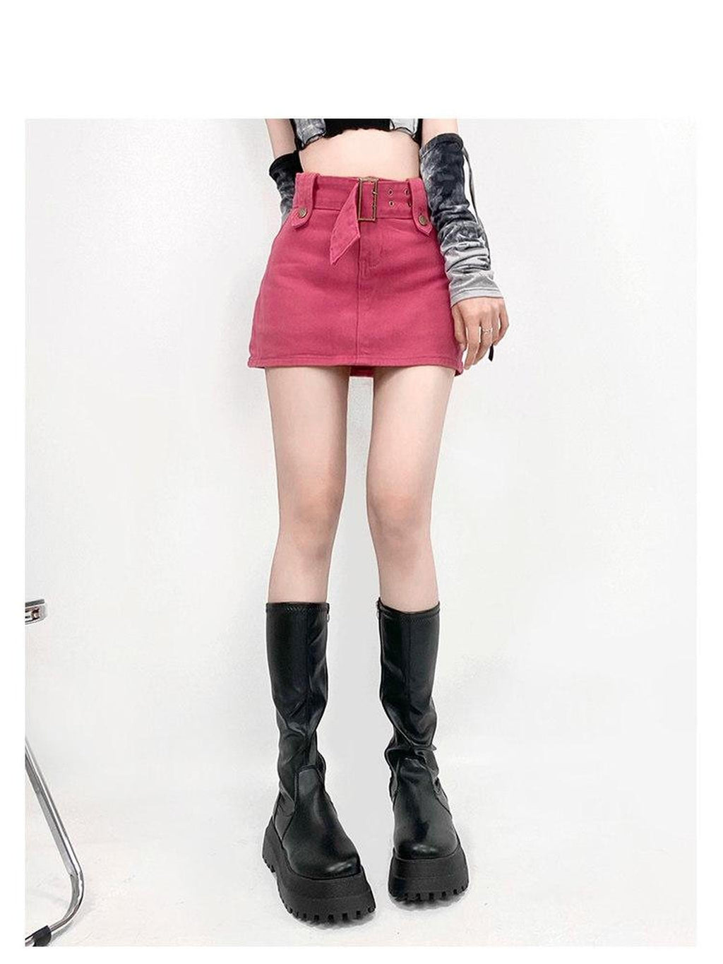 ReddaChic Sexy High Waist Denim Bodycon Mini For Young Women Solid Color Slip Midi Dresses