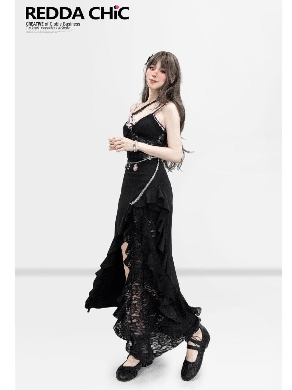 ReddaChic Sexy High Waist Lace Paneling Asymmetric Hem Slim Fit Party Wear Mini Skirts