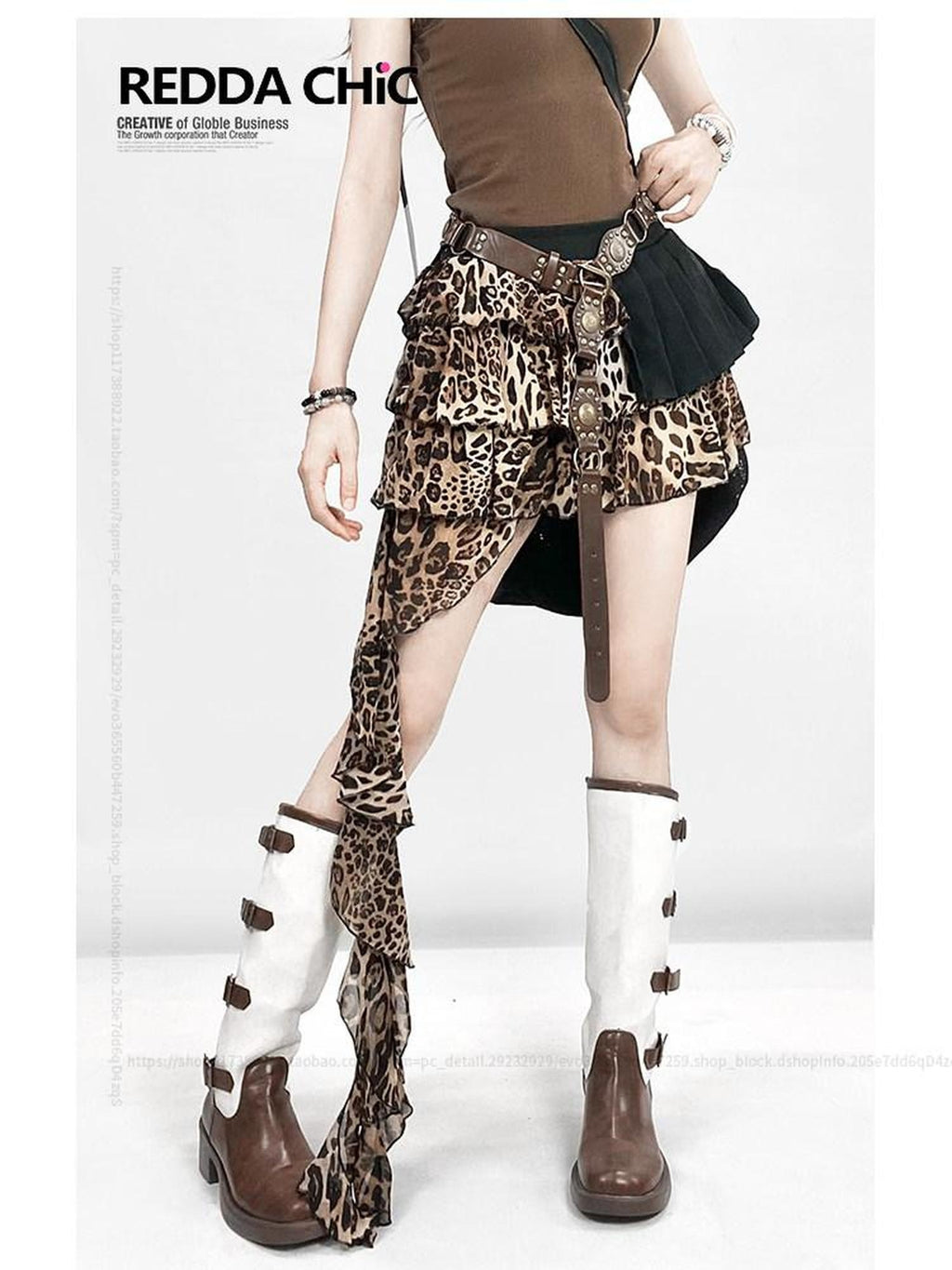 ReddaChic Sexy High Waist Leopard Irregular Hem A Line Mini Casual Maxi Dresses