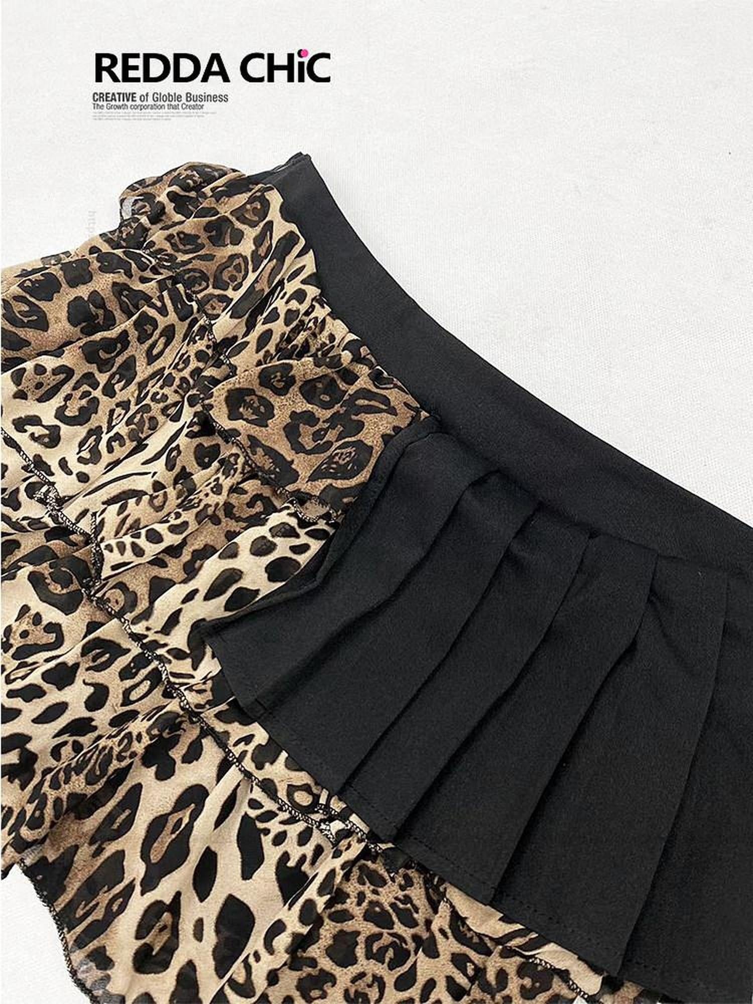 ReddaChic Sexy High Waist Leopard Irregular Hem A Line Mini Casual Maxi Dresses