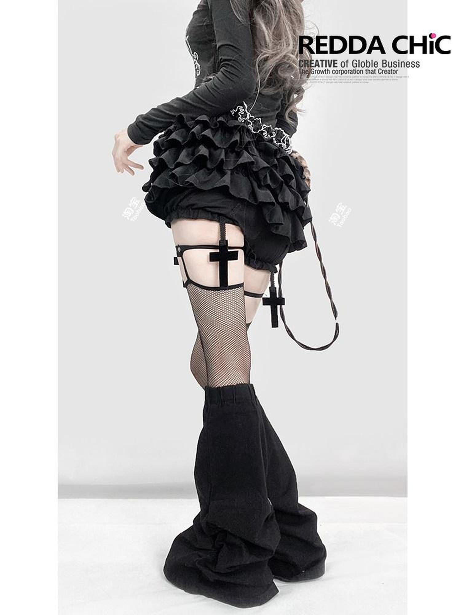 ReddaChic Sexy High Waist Ruffled Tiered Solid Black One Size Party Slip Mini Dresses