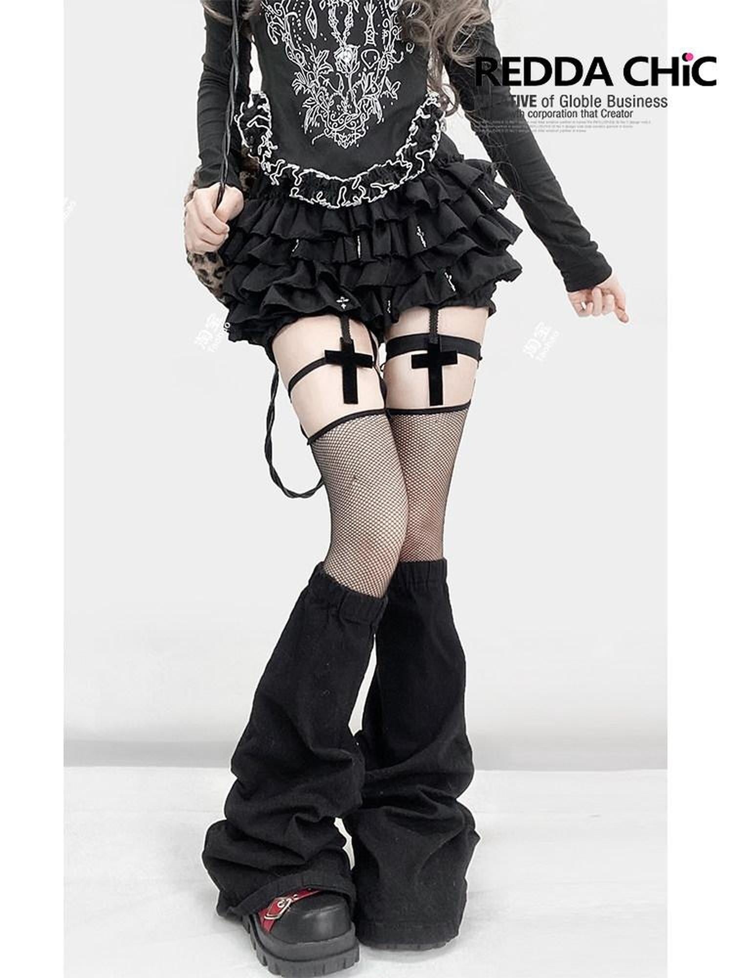 ReddaChic Sexy High Waist Ruffled Tiered Solid Black One Size Party Slip Mini Dresses