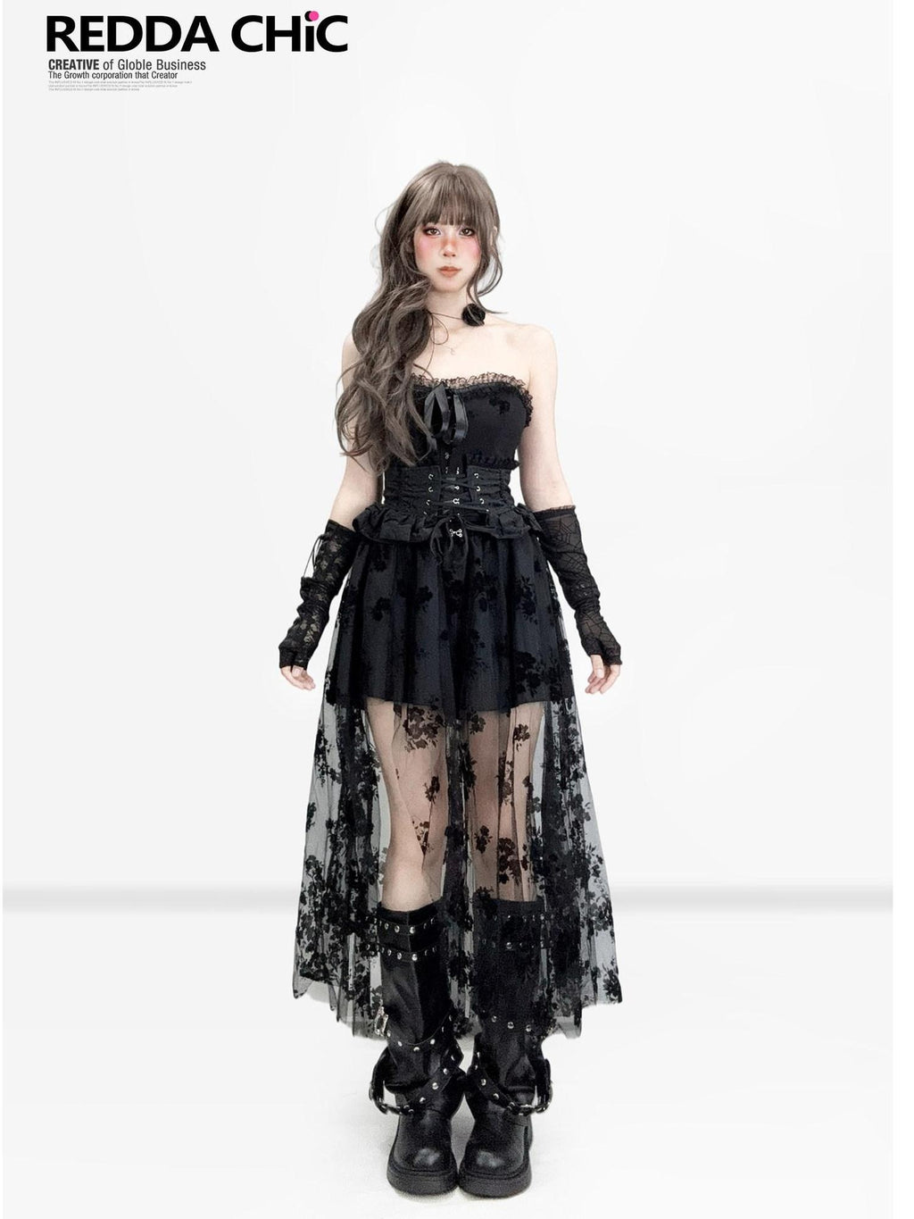 ReddaChic Sexy Lace Mesh Patchwork A Line Women Birthday Waist Cinch Mini Skirts
