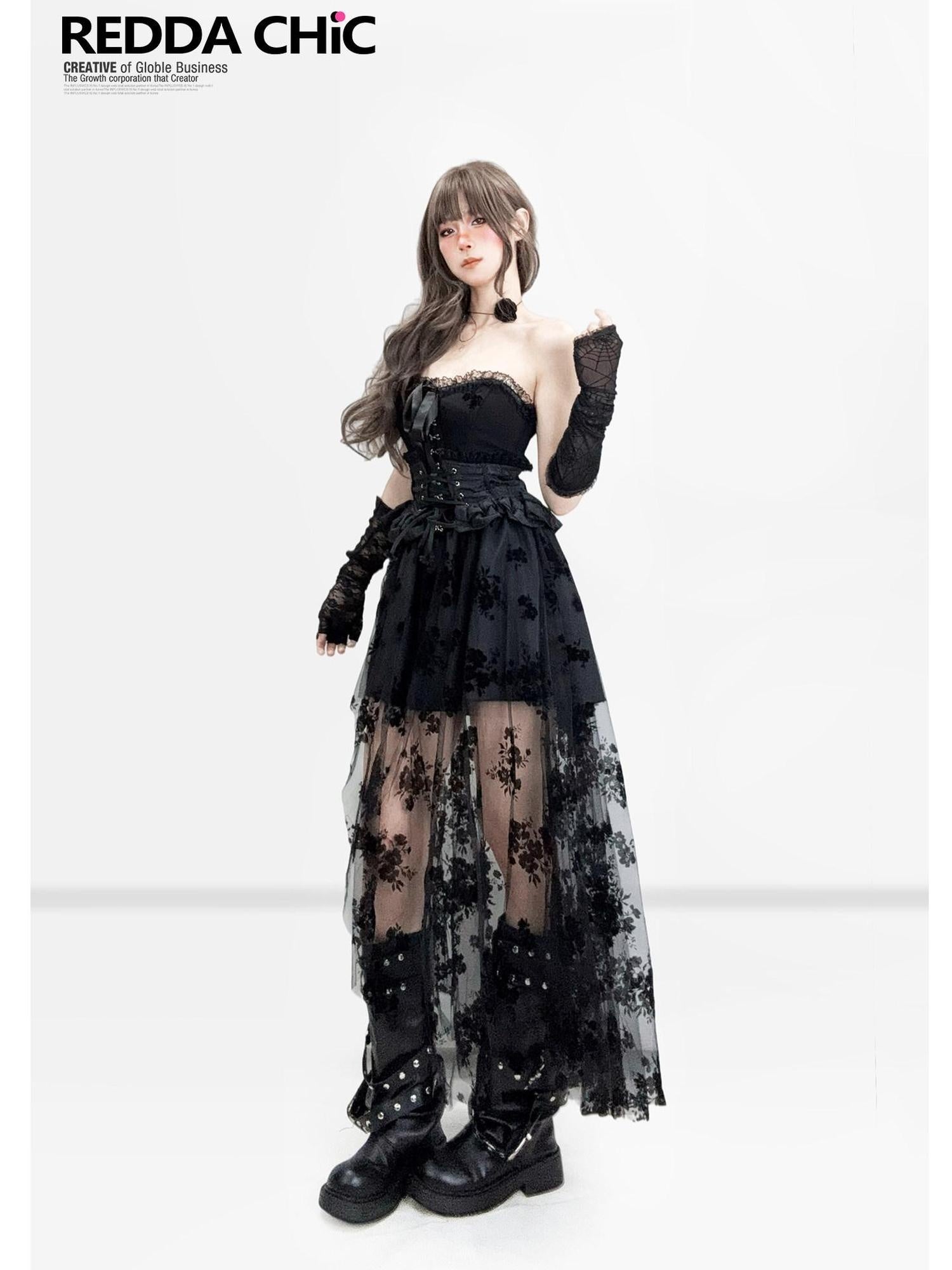 ReddaChic Sexy Lace Mesh Patchwork A Line Women Birthday Waist Cinch Mini Skirts