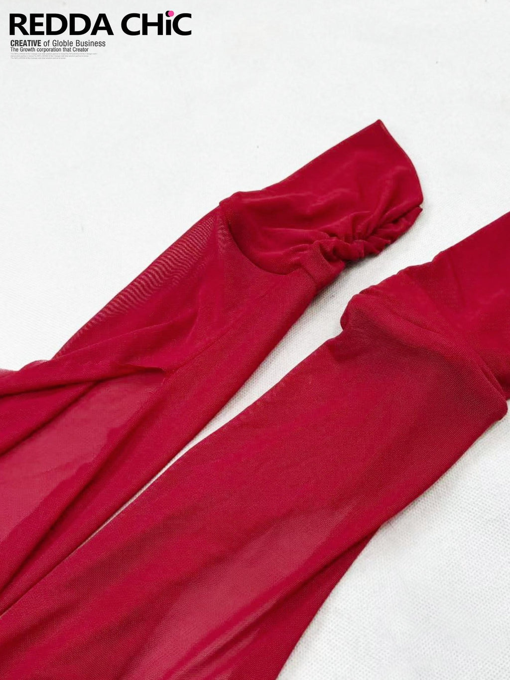 ReddaChic Sexy Mesh Overlay Slim Hip Hugging Beach Vacation Wine Red Denim Shorts