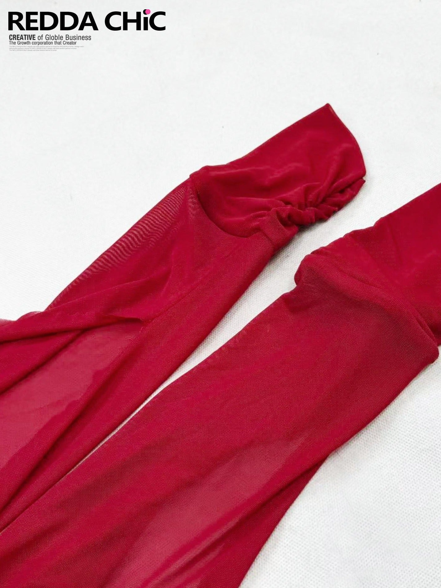 ReddaChic Sexy Mesh Overlay Slim Hip Hugging Beach Vacation Wine Red Denim Shorts