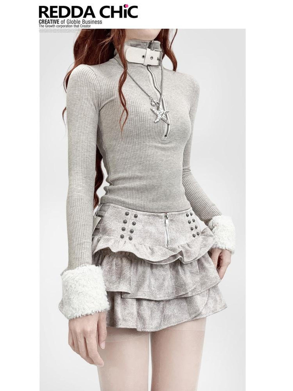 ReddaChic Sexy Oatmeal Slim Fit Knit Patchwork Women Fashion Mini Skirts