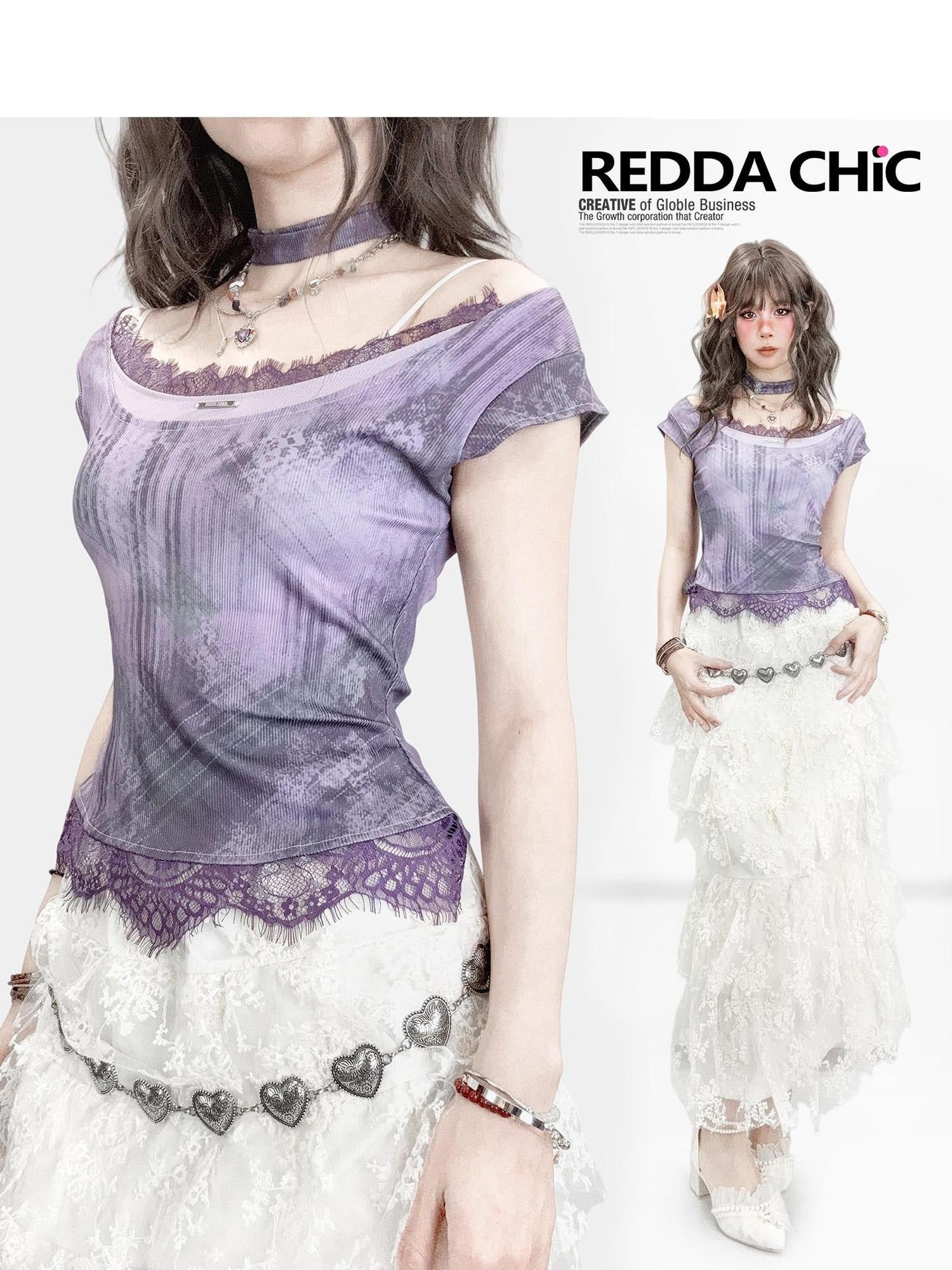 ReddaChic Sexy Ombre Slim Cropped Crew Neck Flared Sleeve Women Long Sleeve T-Shirts