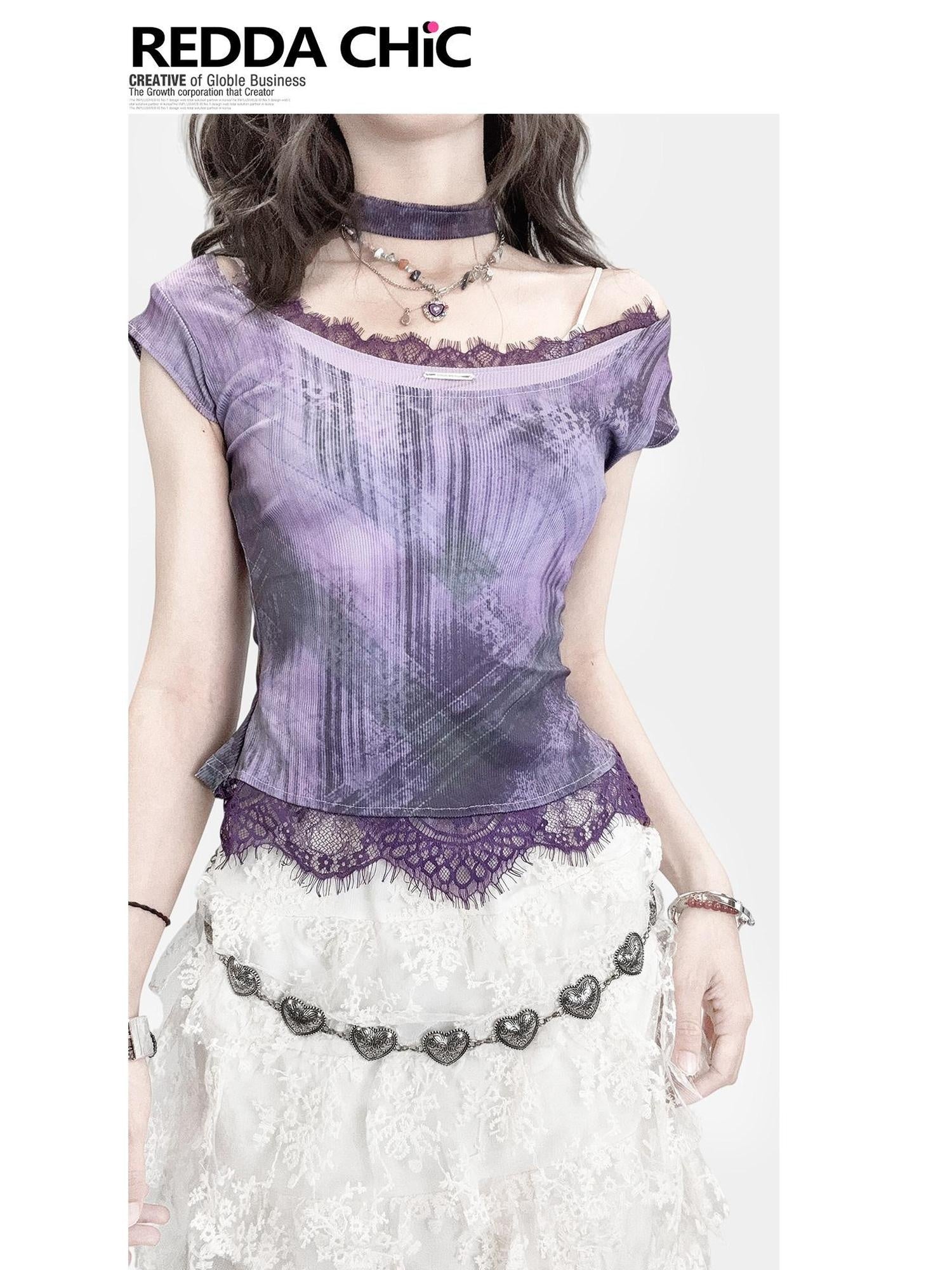 ReddaChic Sexy Ombre Slim Cropped Crew Neck Flared Sleeve Women Long Sleeve T-Shirts