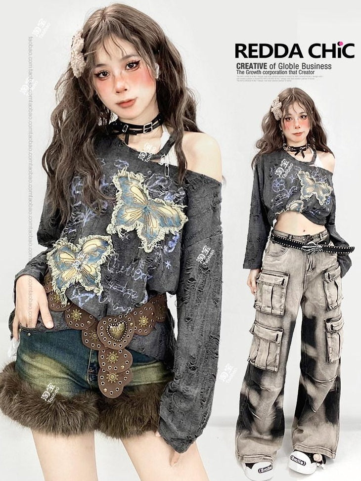 ReddaChic Sexy Party Edgy Asymmetric Detail Young Women One Size Gray Mini Skirts