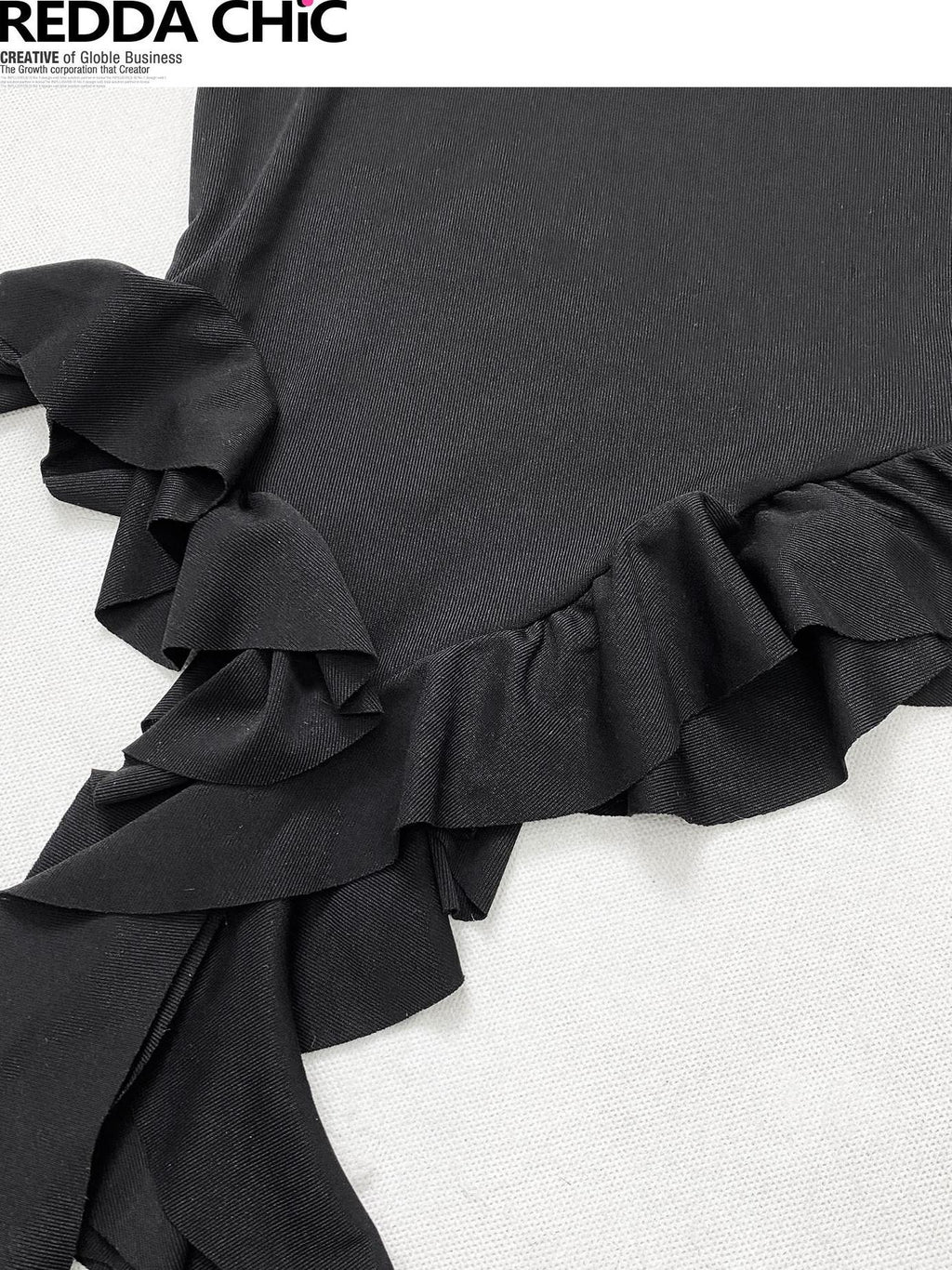 ReddaChic Sexy Ruffle Slim Fit Modal Short Sleeve Slanted Neck Black Letter Sweaters