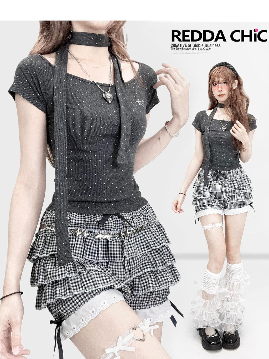 ReddaChic Sexy Slim Fit Polka Dot Short Length Deep Gray Women Strapless Midi Dresses